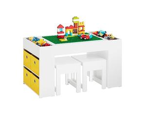 SoBuy Mesa y Silla Infantil con Organizador de Juguetes Mesa Niños con 8 Cestas de Almacenaje y Tablero para Bloques Escritorio Infantil Blanco 87x50x50 cm KMB75-W