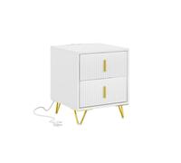 Sobuy | mesilla de noche blanca con 2 cajones | mueble auxiliar con enchufe y usb | cómoda pequeña en mdf y aglomerado | 40×36×47 cm | capacidad de carga 25 kg | fbt115-e-w 40 cm