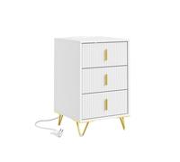 Sobuy | mesilla de noche blanca con 3 cajones | mueble auxiliar con cajones y puertos usb | taburete de almacenaje en mdf y aglomerado | 40×36×63 cm | capacidad de carga 27 kg | fbt115-l-e-w 63 cm