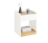 SoBuy Mesilla de Noche con Gestión de Cableado, Mesa Auxiliar Moderna con Cajón y Estante Abierto, Mesa de Noche para Dormitorio y Salón, Blanco, 45 x 40 x 55 cm FBT128-WN