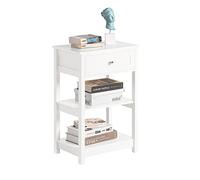 SoBuy Mesita de Noche con 1 Cajón & 2 Estantes, Mesa Auxiliar Moderna, Blanca, L45 x P30 x A68cm, FBT46-W