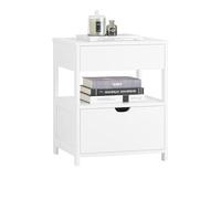 SoBuy Mesita de Noche con 2 Cajones y Estante 45x38x55cm | Mesa auxiliar moderna con almacenamiento para dormitorio y salón, blanco FRG258-II-W