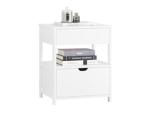 SoBuy Mesita de Noche con 2 Cajones y Estante 45x38x55cm | Mesa auxiliar moderna con almacenamiento para dormitorio y salón, blanco FRG258-II-W