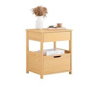 SoBuy Mesita de Noche con 2 cajones y Estante, Mesa Auxiliar, Moderna Mesa de Noche Dormitorio, 45 x 38 x 55 cm, Color Natural, FRG258-N