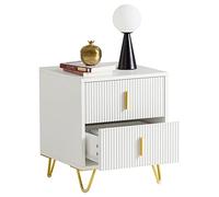 SoBuy Mesita de Noche con 2 cajones y Patas metálicas Doradas, Mesa de Noche Moderna para Dormitorio y salón, Ideal para Estudiantes y familias, Blanco, 40x40x47 cm, FBT115-W