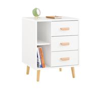 SoBuy Mesita de Noche con 3 cajones y 2 estantes, Mesa Auxiliar, Moderno Mesa de Noche Dormitorio, 48 x 40 x 60 cm, Blanco, FBT95-W