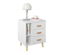 SoBuy Mesita de Noche con 3 cajones y 2 estantes, Mesa Auxiliar, Moderno Mesa de Noche Dormitorio, 48 x 40 x 60 cm, Blanco, FBT95-W