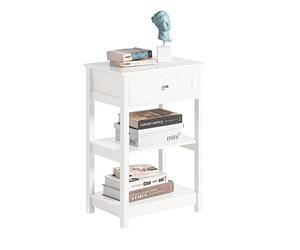 SoBuy Mesita de Noche con Cajón y 2 Estantes 45x30x68cm | Mesa auxiliar moderna para dormitorio con almacenamiento práctico, blanca FBT46-W