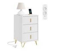 SoBuy Mesita de Noche con Estación de Carga y 3 Cajones, 40x40x63,5cm | Mesilla de noche con 2 Enchufes y USB & Type-C , para Dormitorio y Salón, Blanco, FBT115-L-E-W