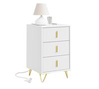 SoBuy Mesita de Noche con función de Carga, Mesilla de Noche con 2 enchufes, USB y Type-C, Mesa Auxiliar Bedside Table para Dormitorio y salón, Blanco, 40 x 40 x 63,5 cm, FBT115-L-E-W