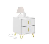 SoBuy Mesita de Noche con Función de Carga, Mesilla de Noche con 2 Enchufes, USB y Type-C, Mesa Auxiliar Bedside Table para Dormitorio y Sala de Estar, Blanca, 40 x 40 x 47 cm, FBT115-E-W