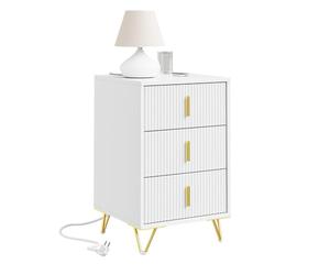 SoBuy Mesita de Noche con función de Carga, Mesilla de Noche con 2 enchufes, USB y Type-C, Mesa Auxiliar Bedside Table para Dormitorio y salón, Blanco, 40 x 40 x 63,5 cm, FBT115-L-E-W