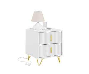 SoBuy Mesita de Noche con Función de Carga, Mesilla de Noche con 2 Enchufes, USB y Type-C, Mesa Auxiliar Bedside Table para Dormitorio y Sala de Estar, Blanca, 40 x 40 x 47 cm, FBT115-E-W