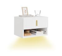 SoBuy mesita de Noche Flotante con luz LED con Sensor, 40x30x26cm | Cajón intercambiable arriba/abajo, Estanteria pared con frente ondulado del cajón, tirador dorado, PB+MDF, FBT176-E-W