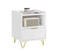 SoBuy Mesita de Noche, Mesa Auxiliar con cajón y Estante, Mesa de Noche Moderna para Dormitorio y salón, Blanca 40 x 40 x 51 cm FBT169-W