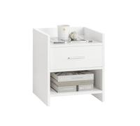 SoBuy Mesita de Noche con Cajón & Estante Abierto, Mesita Minimalista, Mesa Auxiliar para Dormitorio, Sala de Estar o Oficina, Blanca, L38 x P35 x H45cm FBT66-W