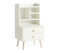 SoBuy Mesita de Noche Moderna con Cajones & Estantes Abiertos, Mesa de Noche con Patas de Madera de Pino, Almacenaje para Dormitorio & Sala de Estar, Blanco FBT100-W