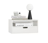 SoBuy Mesita Suspendida con Cajón y Estante 45x25x22cm | Mesa de noche flotante con compartimento abierto, ideal para dormitorio y entrada NKD03-W