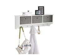 Sobuy moderna estantería de pared, perchero, estante de pared,con 5 ganchos y 3 cajones frg282-w