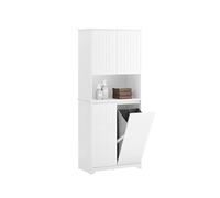 SoBuy Mueble Auxiliar Baño con Cesto Ropa Sucia Armario Alto 170 cm Estrecho con 2 Puertas y Estante Abierto Columna de Baño Blanca para Almacenaje Compacto BZR150-W