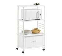 SoBuy Mueble Auxiliar Cocina con Ruedas - Carrito Cocina para microondas con estantes y Armario, Mueble Cocina Auxiliar Multifuncional Blanco 60x40x115 cm FRG12-W