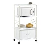 SoBuy Mueble Auxiliar Cocina con Ruedas - Carrito Cocina para microondas con estantes y Armario, Mueble Cocina Auxiliar Multifuncional Blanco 60x40x115 cm FRG12-W