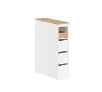 Sobuy | mueble auxiliar de baño blanco con 4 ruedas | mueble estrecho para baño con 3 cajones | mueble de baño con un estante | 20.0x60.0x82.5 cm | capacidad de carga 40 kg | bzr54-k-w 82 cm
