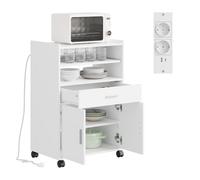 SoBuy Mueble Auxiliar de Cocina con Enchufes 4 en 1, 61,5×40×92 cm | Mueble auxiliar de cocina con ruedas para microondas, balda regulable y 4 patas fijas intercambiables, PB+MDF, FSB09-E-W