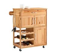 SoBuy Mueble Auxiliar de Cocina con Ruedas de Madera Maciza - Carrito Cocina con Botellero y Armarios Multifuncional, Isla Cocina con Barra, Carro para Comedor y Terraza Natural 75×38×86 cm FKW45-N