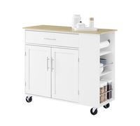 SoBuy Mueble Auxiliar de Cocina con Ruedas y Encimera - Carrito Auxiliar con Cajón y Estante Ajustable - Isla de Cocina con Ruedas, Mueble Cocina Auxiliar Blanco 99x40x85 cm FKW133-WN