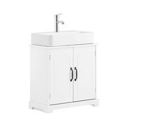 SoBuy Mueble Bajo Lavabo 60 cm, Armario de Baño, Mueble Auxiliar con Estantes Ajustables, Muebles de Baño Blanco Resistente a la Humedad, MDF, 60x30x60cm, BZR205-W