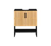 Sobuy mueble bajo lavabo 60 cm con puertas de bambú, estantería ajustable y patas metálicas bzr202-sch