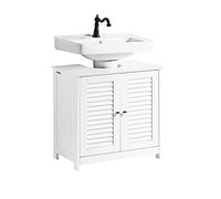 SoBuy Mueble bajo Lavabo, Armario baño con estantes Ajustables, Muebles de baño de MDF, Mueble para Lavabo con Puerta Anti-Moho, Blanco, 60 x 58 x 35cm, FRG237-II-W
