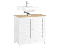 SoBuy Mueble bajo Lavabo, Armario baño con estantes Ajustables, Muebles de baño de MDF, Mueble para Lavabo con Puerta Anti-Moho, Blanco y Madera, 60x58x35cm, FRG237-WN