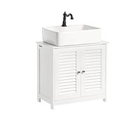 SoBuy Mueble bajo Lavabo, Armario baño con estantes Ajustables, Muebles de baño de MDF, Mueble para Lavabo con Puerta Anti-Moho, Blanco, 60x58x35cm, FRG237-W