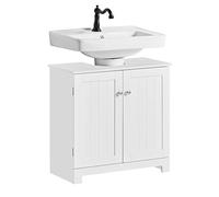 SoBuy Mueble bajo Lavabo - Armario baño con Puertas y balda Ajustable - Mueble de baño Auxiliar en MDF, Blanco, 60x60x29cm, BZR18-II-W