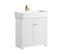 SoBuy Mueble bajo Lavabo - Armario baño con Puertas y balda Ajustable - Mueble de baño Auxiliar en MDF, Blanco, 60x60x29cm, BZR18-W