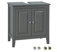 SoBuy Mueble bajo Lavabo - Armario baño - Mueble de baño con 2 Puertas, Gran Capacidad de almacenaje & Hueco para sifón - Mueble Lavabo para WC, Fabricado en MDF, Gris Oscuro 60x62x30cm FRG202-DG