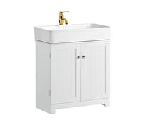 SoBuy Mueble bajo Lavabo con Pie - Armario Baño con Puertas y Balda Ajustable - Mueble Baño Lavabo Auxiliar en MDF, Blanco, 60x60x29cm, BZR18-W