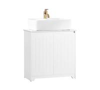 SoBuy Mueble bajo Lavabo con Corte para Sifón 60x30x60 cm Blanco | Mueble para Debajo del Lavabo Fregadero Armario de Baño Armario de Almacenaje de Suelo 2 Puertas, BZR108-W