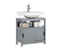 SoBuy Mueble bajo Lavabo con Corte para Sifón 60x30x60 cm Gris | Mueble Baño con Puertas Correderas y Alfombrillas Impermeables Mueble Auxiliare de Baño, FRG128-SG