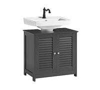SoBuy Mueble bajo Lavabo con Corte para Sifón 60x58x35 cm Gris Oscuro | Armario Baño con Estantes Ajustables, Muebles de Baño de MDF, Mueble para Lavabo con Puerta Anti-Moho, FRG237-II-DG