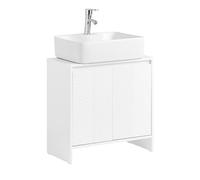 SoBuy Mueble bajo Lavabo con Corte para Sifón 60x61x30 cm Blanco, para Baño | Mueble Baño con Estantes Ajustables, Resistente a la Humedad, Ideal para Pequeños, MDF, BZR157-W