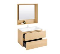 Sobuy mueble bajo lavabo con espejo 80x50x52 cm madera 2 cajones diseño moderno bzr198-n 80 cm