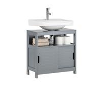 SoBuy Mueble Bajo Lavabo con Puertas Correderas - Armario de Baño con Estante Ajustable, Ahorro de Espacio y Diseño Moderno - Ideal para Baños Pequeños - Gris, 60x30x60cm, FRG128-SG