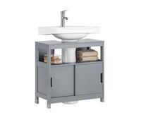SoBuy Mueble Bajo Lavabo con Puertas Correderas - Armario de Baño con Estante Ajustable, Ahorro de Espacio y Diseño Moderno - Ideal para Baños Pequeños - Gris, 60x30x60cm, FRG128-II-SG