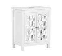 SoBuy Mueble Bajo Lavabo para Baño Armario Estrecho con 2 Puertas y Estante Mueble Lavabo con Rejilla para Baños Pequeños o Aseos Blanco 50x60x33 cm BZR35-W