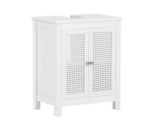 SoBuy Mueble Bajo Lavabo para Baño Armario Estrecho con 2 Puertas y Estante Mueble Lavabo con Rejilla para Baños Pequeños o Aseos Blanco 50x60x33 cm BZR35-W