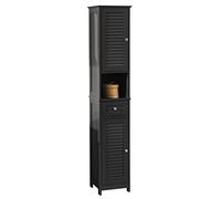 SoBuy FRG236 armario alto para baño, estante para baño, mueble de baño con 1 compartimento abierto, 1 cajón y puertas Gris oscuro