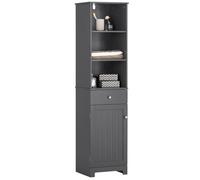 SoBuy Mueble Baño Alto Armario Estrecho con 3 Estantes y 1 Cajón Muebles Auxiliares de Baño Gris 40x161x35 cm BZR17-DG